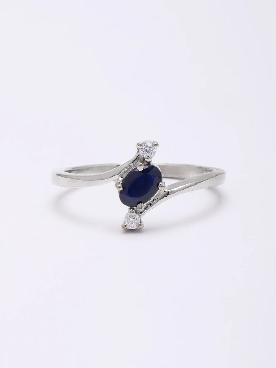 Blue Sapphire and Cubic Zirconia Sterling Silver Trilogy Ring