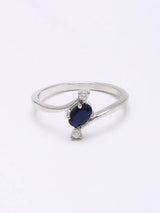 Blue Sapphire and Cubic Zirconia Sterling Silver Trilogy Ring