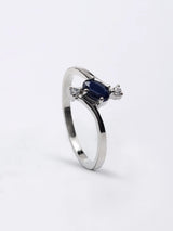 Blue Sapphire and Cubic Zirconia Sterling Silver Trilogy Ring