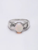 Oval White Opal Sterling Silver Ring