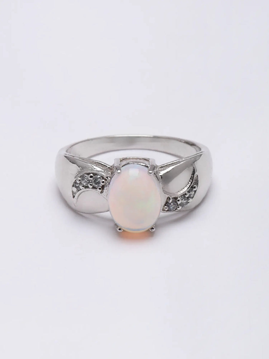 Oval White Opal Sterling Silver Ring