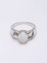 Oval White Opal Sterling Silver Ring