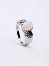 Oval White Opal Sterling Silver Ring