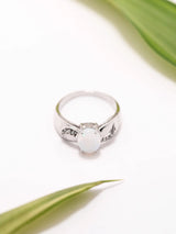 Oval White Opal Sterling Silver Ring