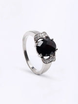 Faceted Black Onyx and Cubic Zirconia Sterling Silver Ring