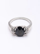 Faceted Black Onyx and Cubic Zirconia Sterling Silver Ring