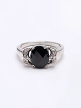 Faceted Black Onyx and Cubic Zirconia Sterling Silver Ring