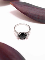 Faceted Black Onyx and Cubic Zirconia Sterling Silver Ring