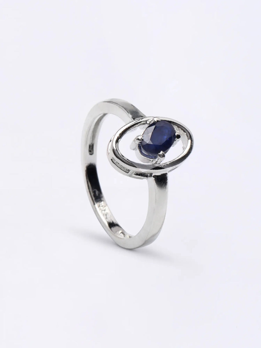 Faceted Blue Sapphire Oval Sterling Silver Ring