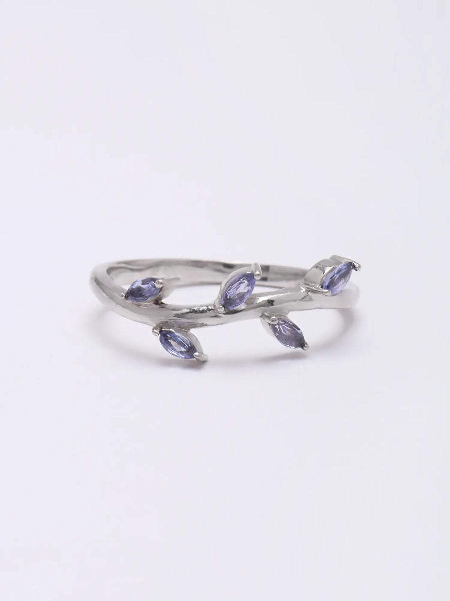 Tanzanite Leaf Cluster Sterling Silver Ring