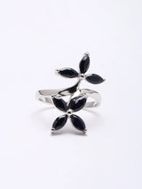 Marquise Black Onyx Floral Sterling Silver Ring