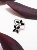 Marquise Black Onyx Floral Sterling Silver Ring