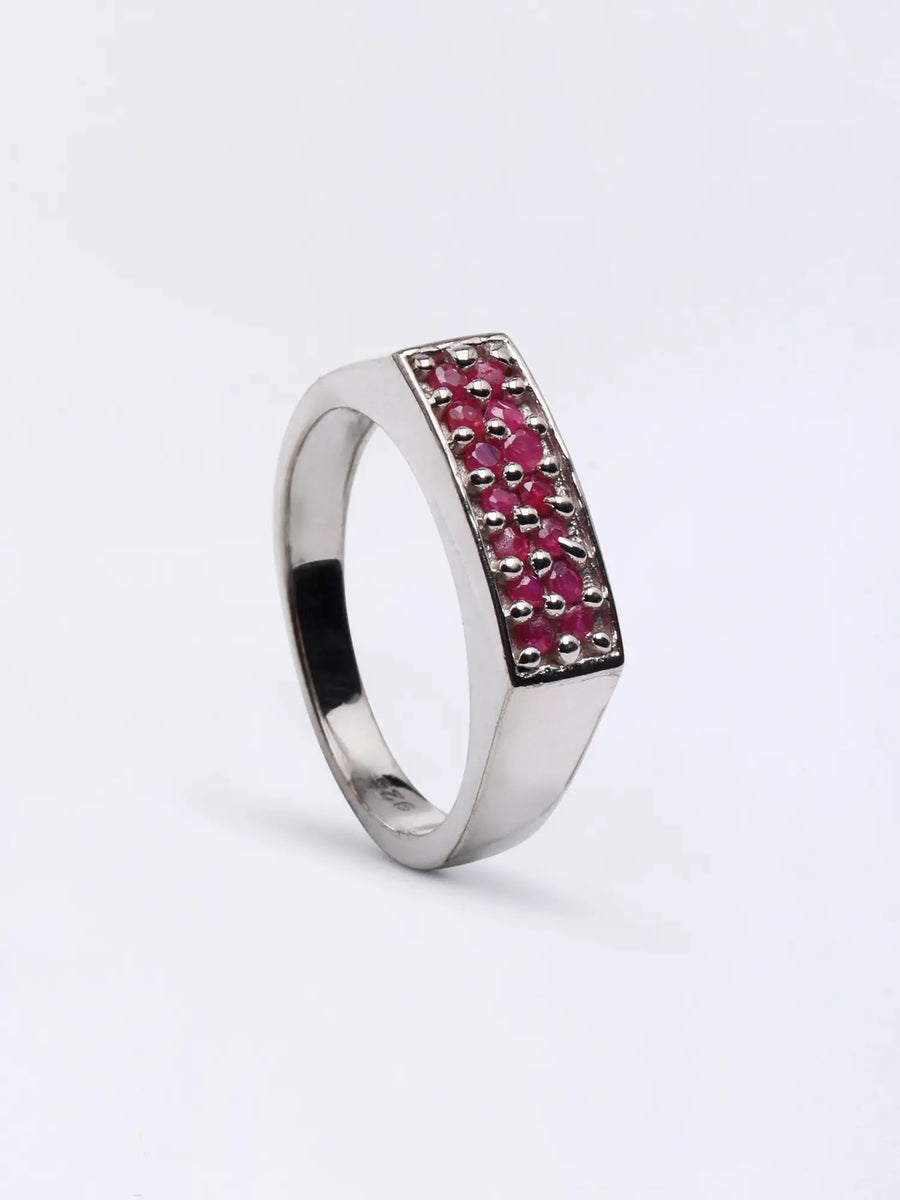 Faceted Round Ruby Sterling Silver Ring