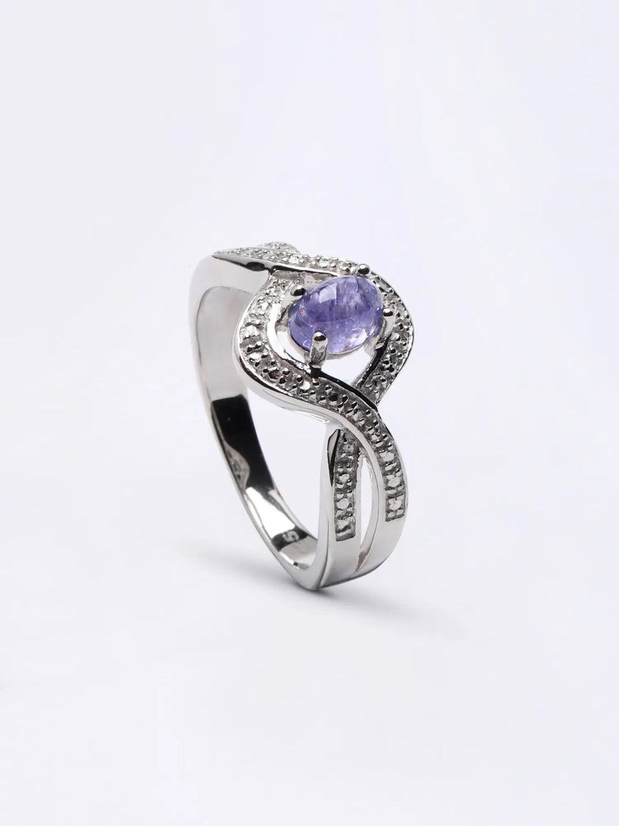 Cabochon Tanzanite Wave Sterling Silver Ring