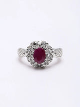 Faceted Ruby Floral Sterling Silver Ring
