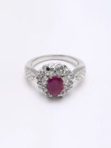 Faceted Ruby Floral Sterling Silver Ring