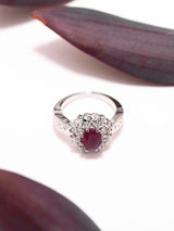 Faceted Ruby Floral Sterling Silver Ring
