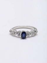 Faceted Blue Sapphire and Cubic Zirconia Sterling Silver Ring