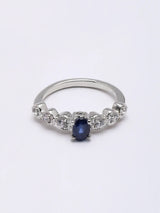 Faceted Blue Sapphire and Cubic Zirconia Sterling Silver Ring