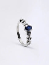 Faceted Blue Sapphire and Cubic Zirconia Sterling Silver Ring