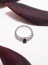 Faceted Blue Sapphire and Cubic Zirconia Sterling Silver Ring