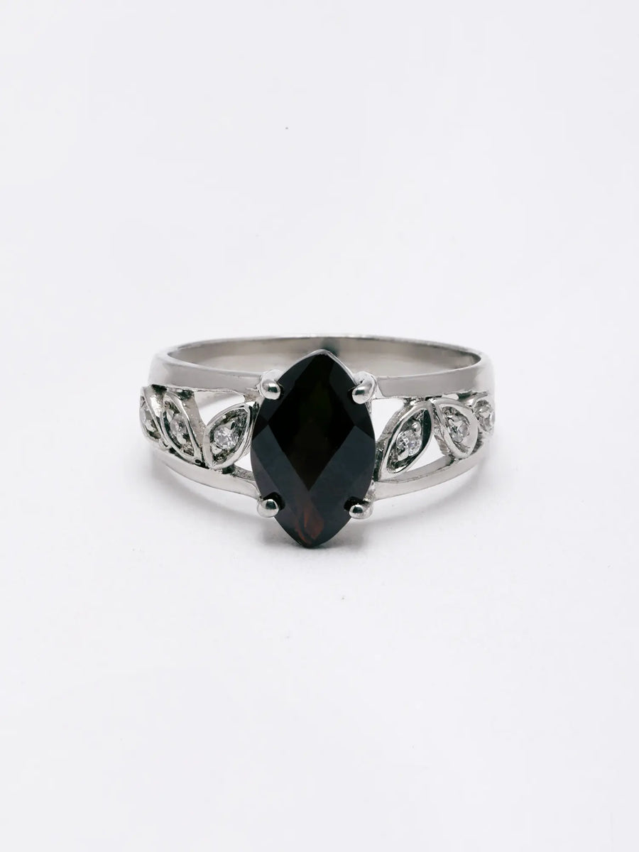 Marquise Black Onyx and Cubic Zirconia Sterling Silver Ring