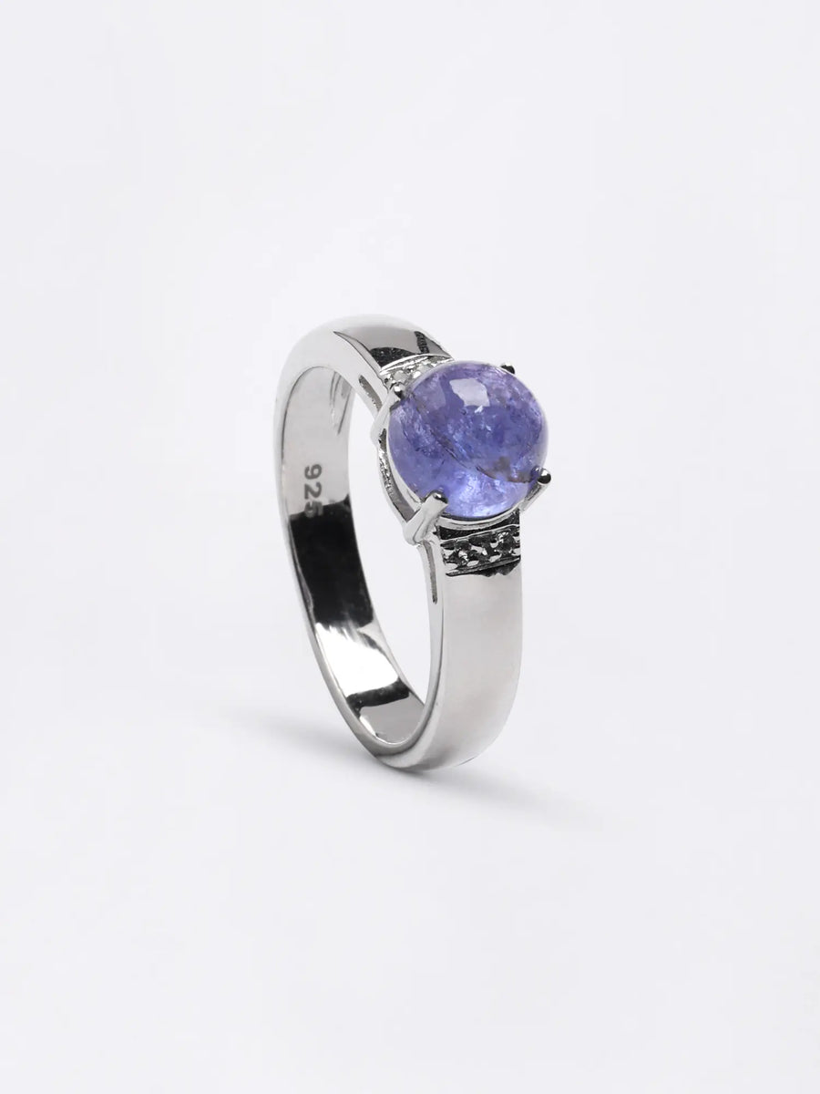 Cabochon Tanzanite Sterling Silver Ring