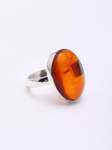 Oval Cabochon Amber Sterling Silver Ring