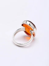 Oval Cabochon Amber Sterling Silver Ring