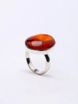 Oval Cabochon Amber Sterling Silver Ring