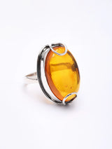 Oval Cabochon Amber Sterling Silver Ring