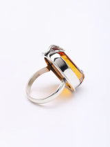 Oval Cabochon Amber Sterling Silver Ring