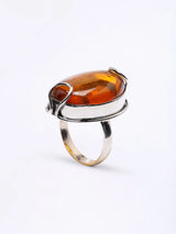 Oval Cabochon Amber Sterling Silver Ring