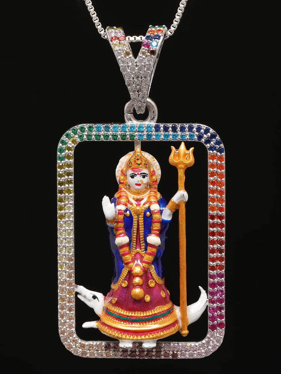Goddess Khodiyar Meenakari Sterling Silver Pendant