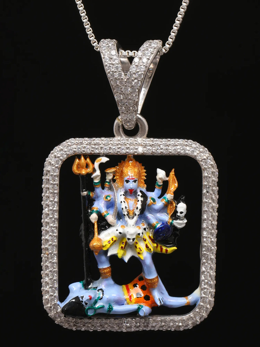 Meenakari Goddess Kali Sterling Silver Pendant