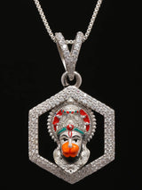 Lord Hanuman Face Stone Studded Sterling Silver Pendant