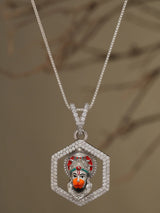 Lord Hanuman Face Stone Studded Sterling Silver Pendant