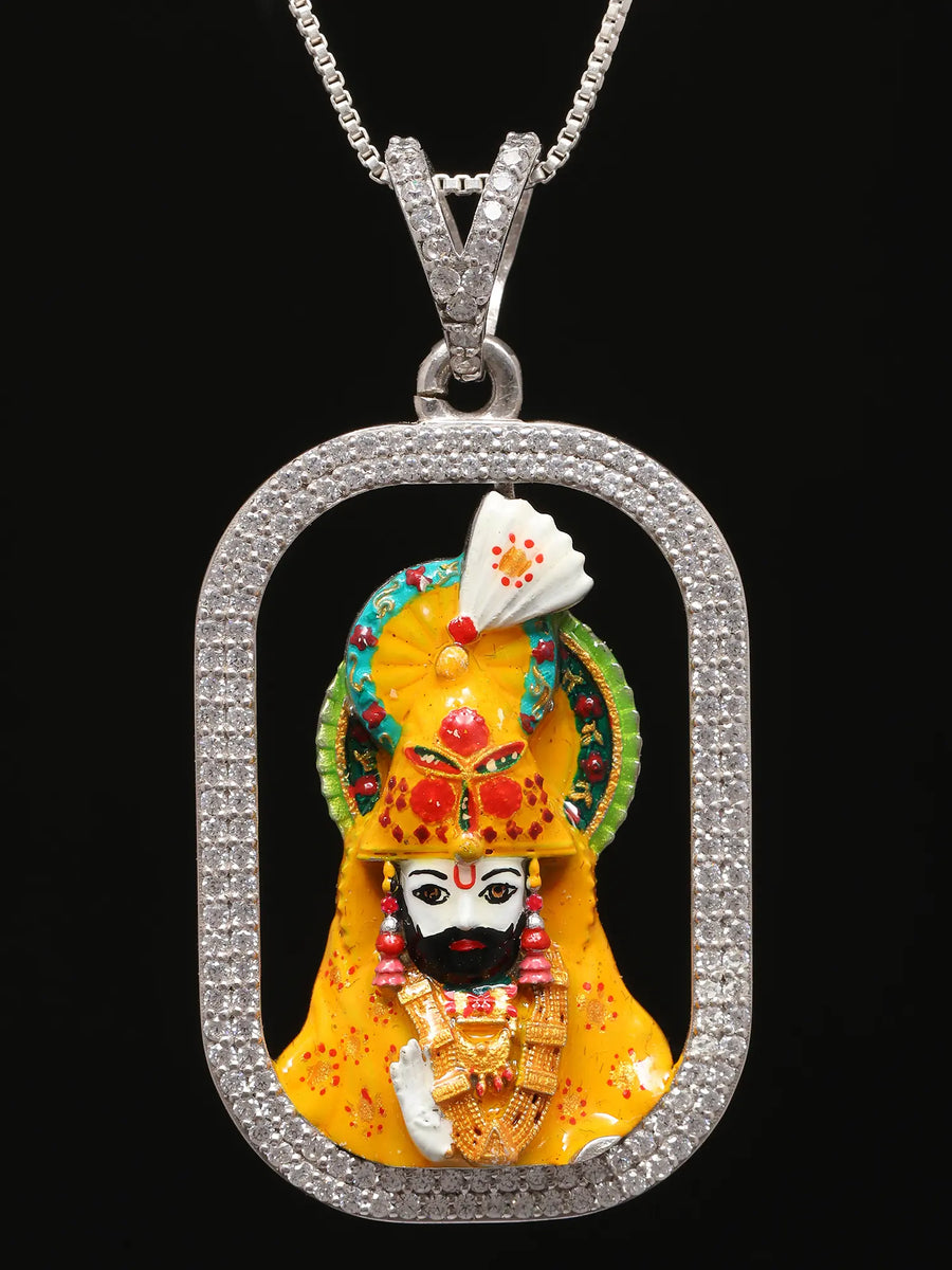 Ramdev Pir Baba Meenakari Sterling Silver Pendant