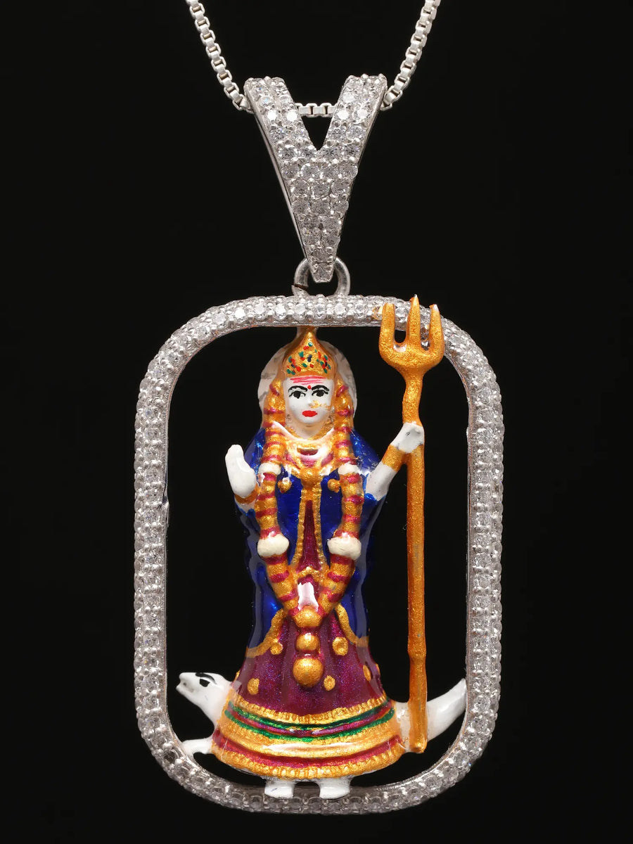 Goddess Khodiyar Sterling Silver Rectangular Pendant