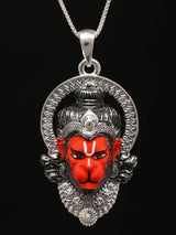 Meenakari Hanuman Face Sterling Silver Pendant