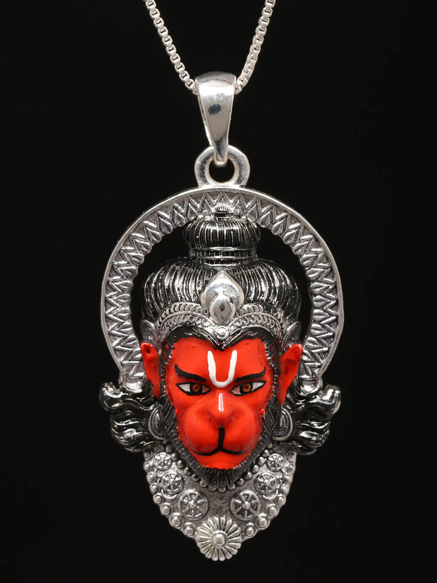 Meenakari Hanuman Face Sterling Silver Pendant