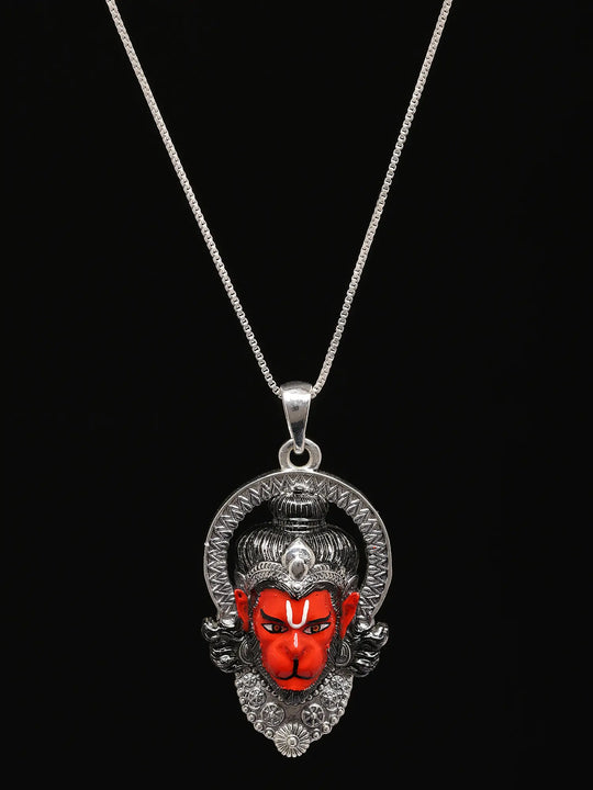 Meenakari Hanuman Face Sterling Silver Pendant