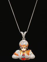 Hanuman Revealing Rama Sita Stone Studded Silver Pendant