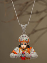 Hanuman Revealing Rama Sita Stone Studded Silver Pendant