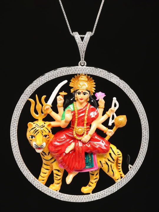 Ambe Maa Goddess Durga Sterling Silver Pendant