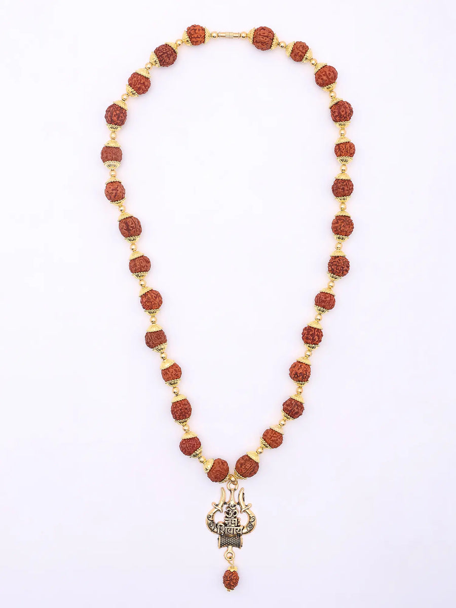 Trident Damaru Rudraksha Brass Mala Necklace