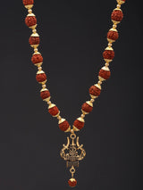 Trident Damaru Rudraksha Brass Mala Necklace