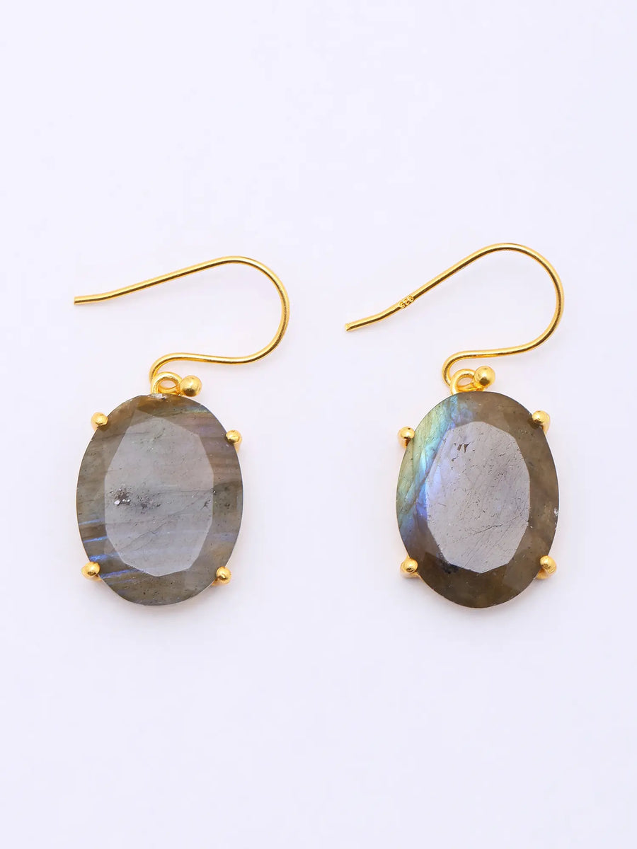 Faceted Labradorite Gold Plated Sterling Silver Hook Earrings