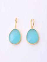 Faceted Aqua Chalcedony Gold Plated Silver Hook Earrings