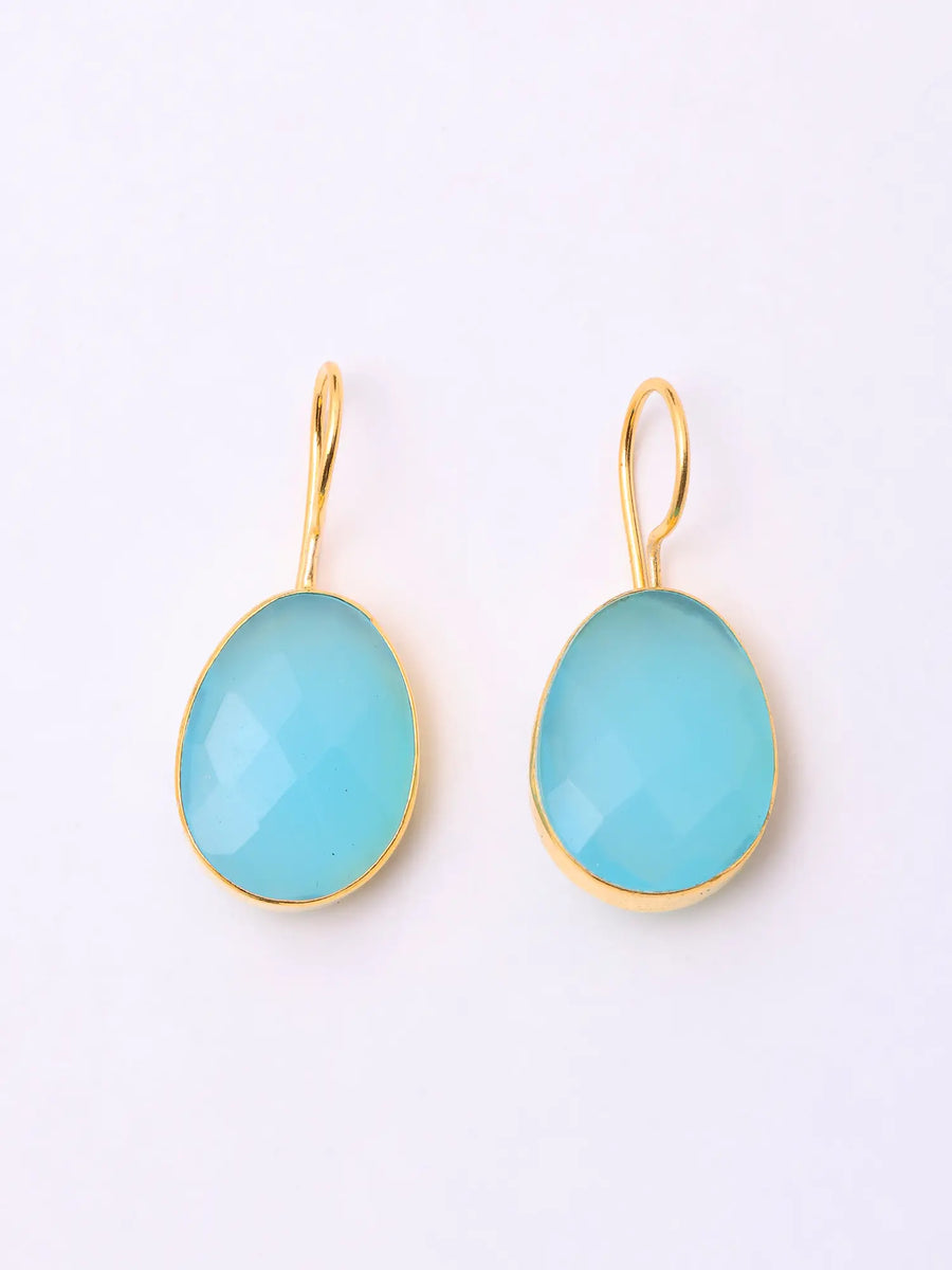 Faceted Aqua Chalcedony Gold Plated Silver Hook Earrings